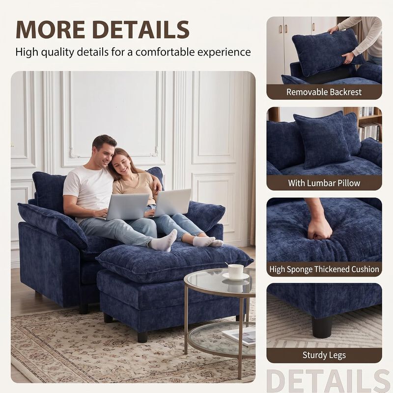Envelor Chenille Upholstered Accent Chair with Ottoman, Set of 2 image number 3
