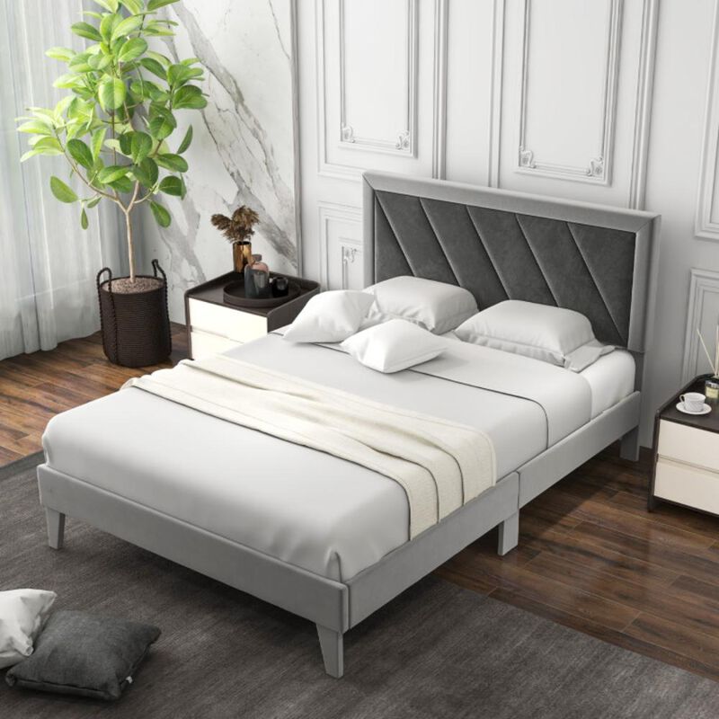 Hivvago Platform Bed with High Headboard and Wooden Slats