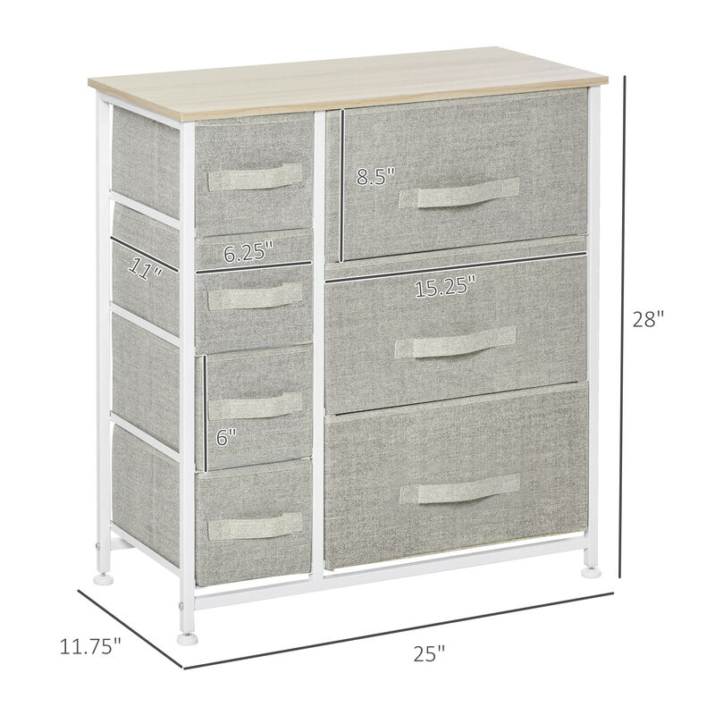 HOMCOM 7-Drawer Dresser Storage Tower Cabinet Organizer Unit, Easy Pull Fabric Bins with Metal Frame for Bedroom, Closets, Grey