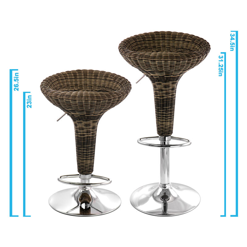 Elama 2 Piece Adjustable Backless Wicker Bar Stool in Brown with Chrome Base image number 8