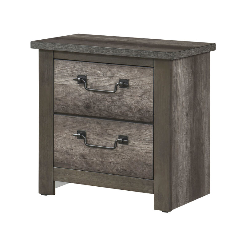 Nemy Nightstand, 2 Drawers, Gray Melamine Laminate, Drop Handles - Benzara