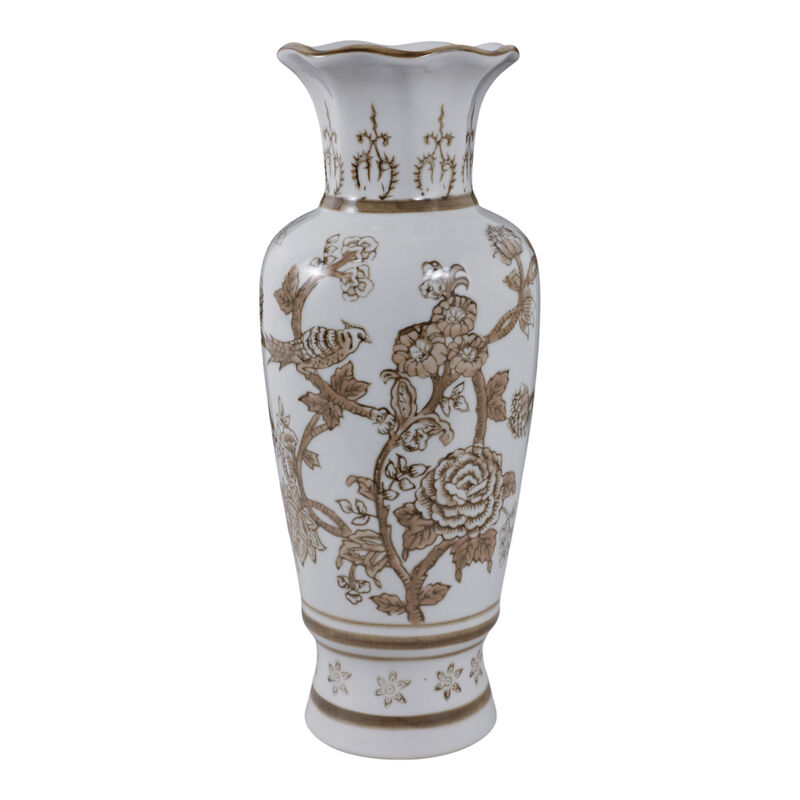 12x5" Chinoiserie Bird & Vines Vase, Brown/white image number 3
