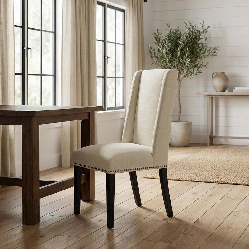 Fabric dining chair with backrest and cushioned seat, modern sturdy construction image number 4