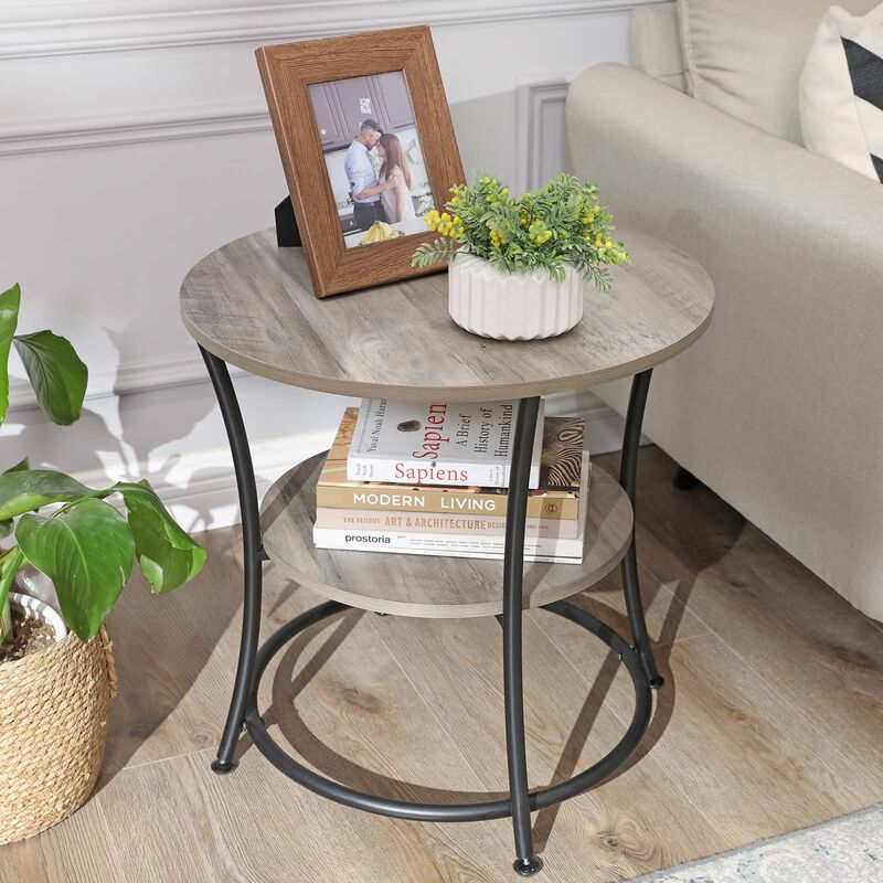 Small Round End Table with 2 Shelves &ndash; Ideal for Compact Living Spaces or Minimalist Interiors