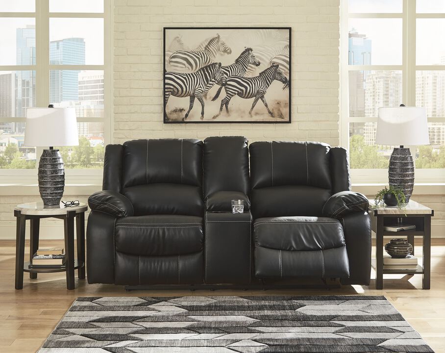 Ashley Calderwell Power Reclining Loveseat with Console in Black