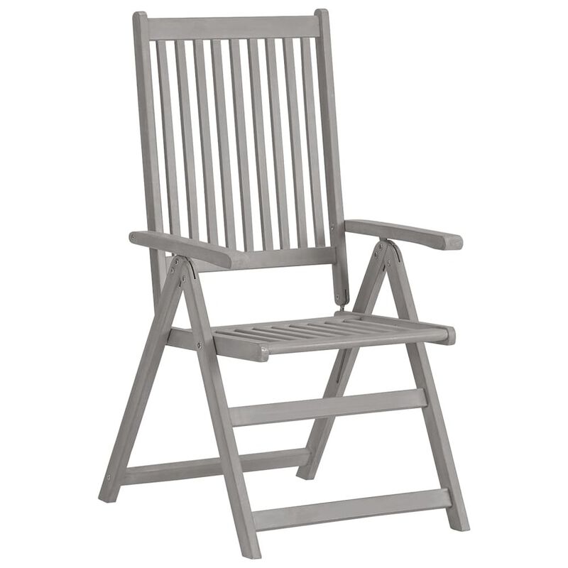 Garden Chair Set of 8 Grey Solid Acacia wood, 100% polyester fabric