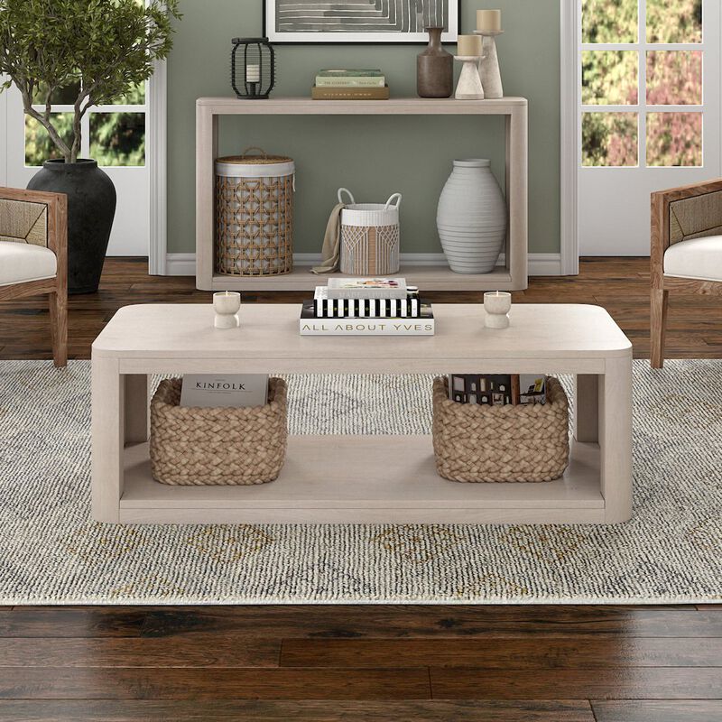 Hudson&Canal Kellan 47 Wide Rectangular Coffee Table in Alder White