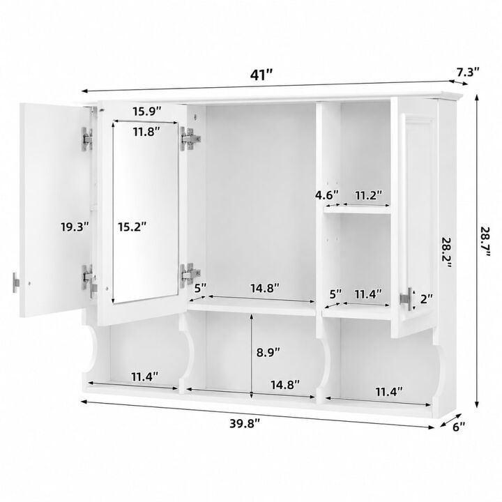 ELEMENT ACE 41 Inch Wall-Mounted Mirror Medicine Cabinet with Open Shelves, Adjustable & Concealed Behind-Mirror Storage for Home Use