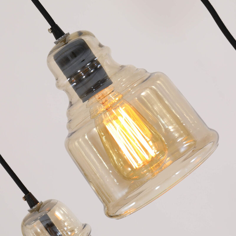 Venetian 3-Light Cognac Glass Cluster Pendant in Antique Black Finish image number 4