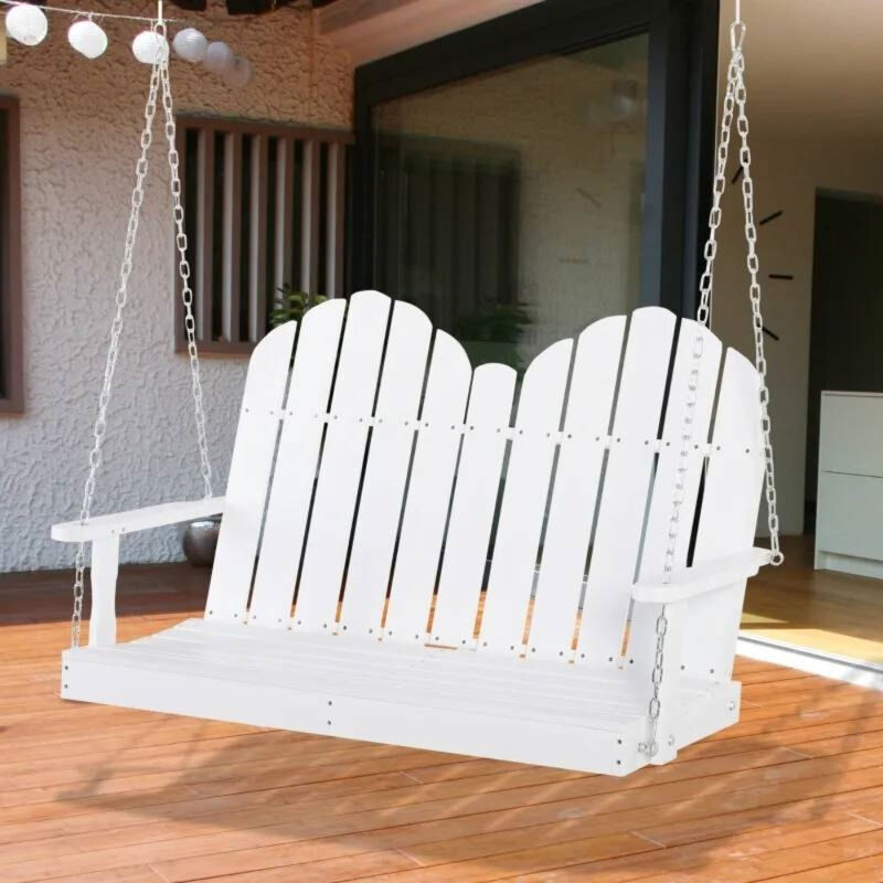 Weather-Resistant Wooden Swing – 2-Seater Solid Wood Hanging Porch Bench