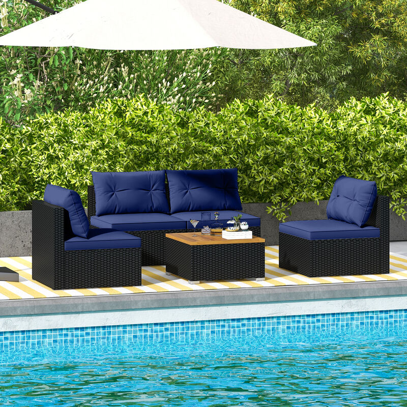 5 Piece Outdoor Furniture Set with Solid Tabletop and Soft Cushions