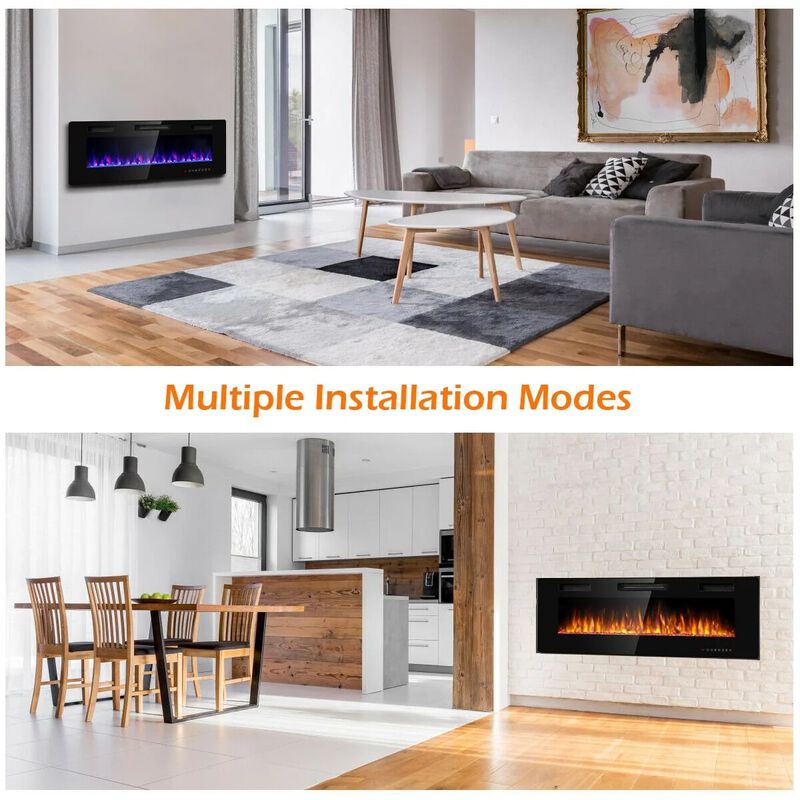 Mondawe 52" Ultra Thin Wall Mounted Electric Fireplace Heater with Remote and 12 Flame Colors
