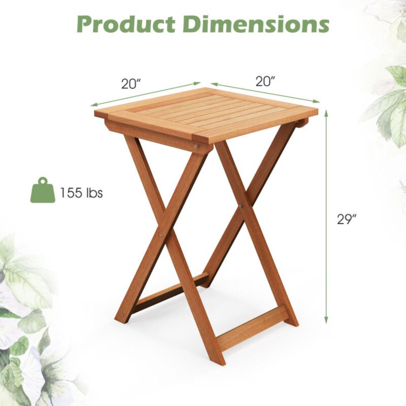 Hivvago 20 Inch Hardwood Patio Folding Table with Slatted Tabletop