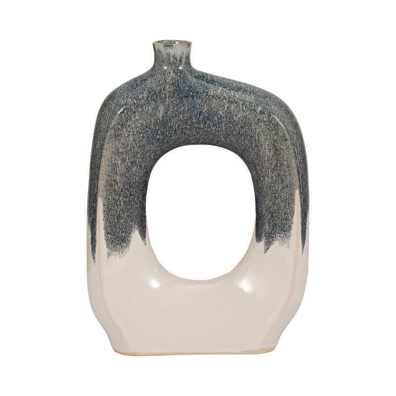 Cer, 15" Curvy Open Cut-out Vase, Blue/white image number 0