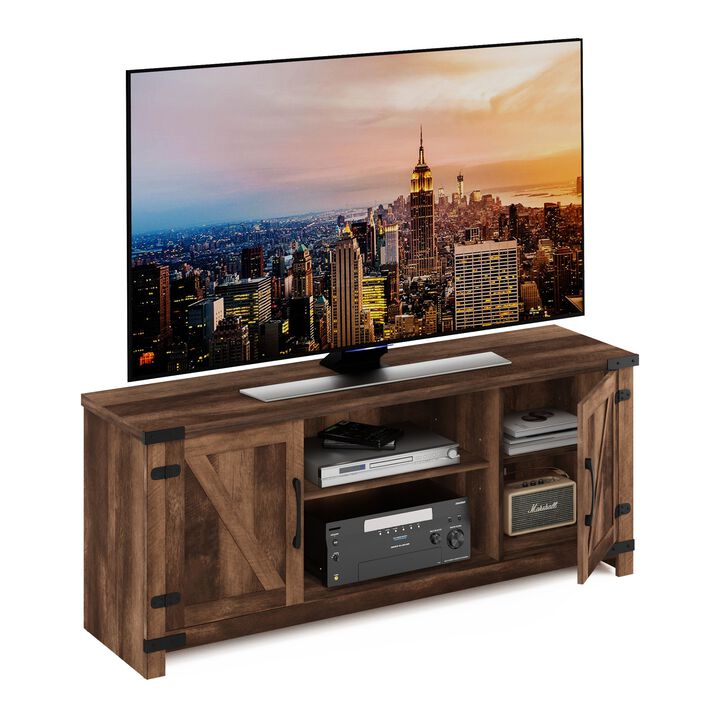 Furinno Furinno Jensen Farmhouse TV Cabinet with Barn Door for TV up to 70 Inch, Rustic Brown