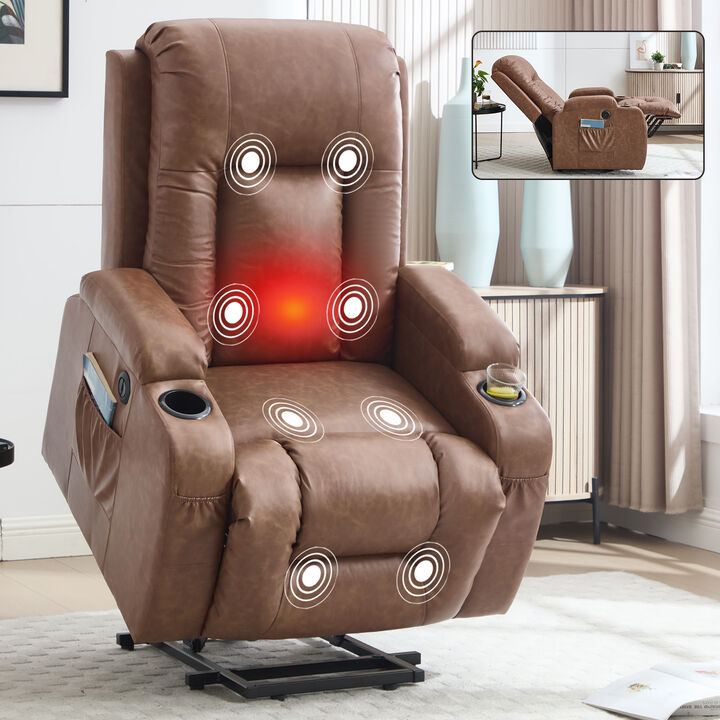 Infinite Position Power Lift Recliner Chair, Heavy Duty Motion Mechanism with Massage and Lumbar Heating
