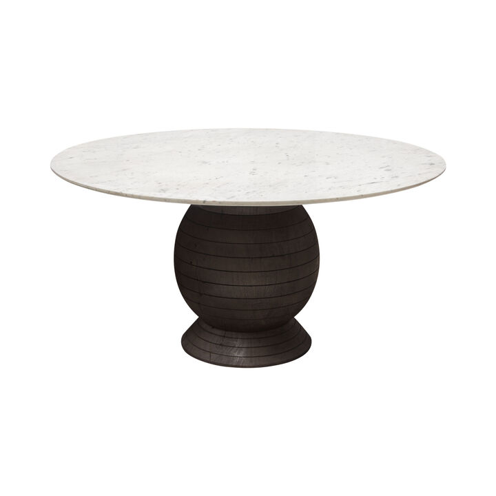 Hizy Dining Table, 60 Inch, Round White Marble Top, Acacia Wood Base