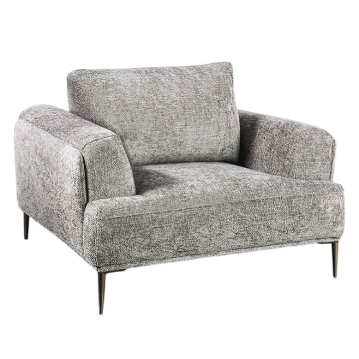 Batty Accent Club Chair, Gray Chenille Attached Adjustable Back Pillow - Benzara