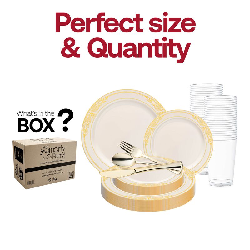 Ivory with Gold Harmony Rim Plastic Wedding Value Set (30 Sets) image number 3