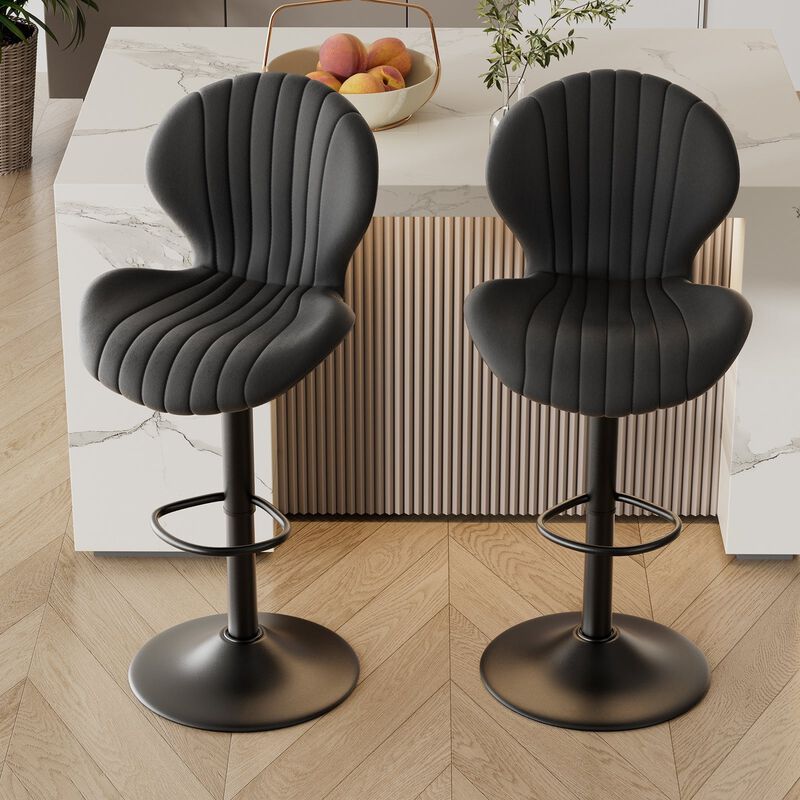 Modern Upholstered Fabric Swivel Bar Stools Set of 2 image number 1