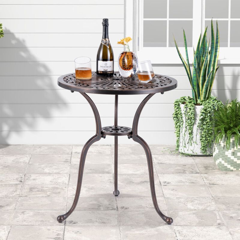 24" Round Cast Aluminum Patio Bar Table with 2" Umbrella Hole image number 5