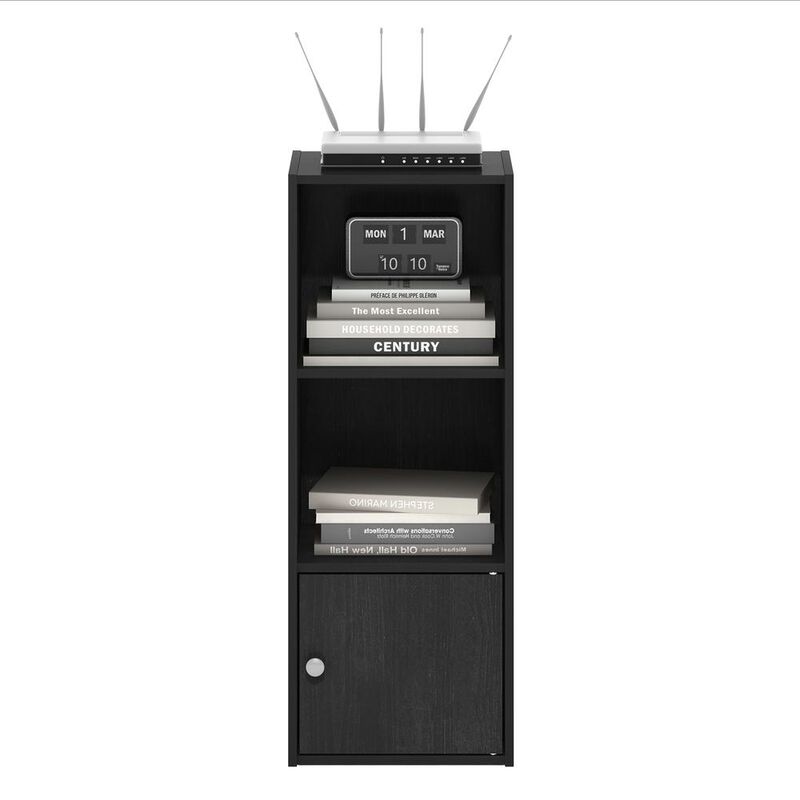 Furinno Luder 3-Tier Shelf Bookcase with 1 Door Storage Cabinet, Blackwood