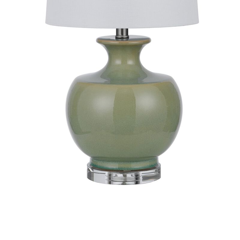 Kela 28 Inch Table Lamp Set of 2, Green Ceramic Pot Base, White Shade image number 4