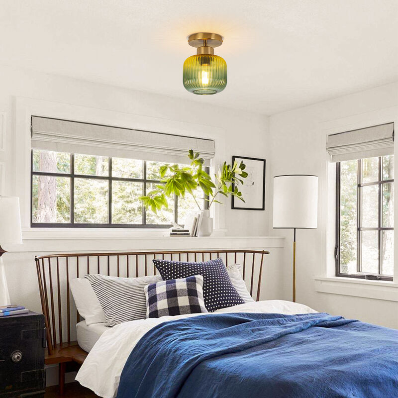 5.9" Vintage Green Glass Semi Flush Mount Ceiling Light