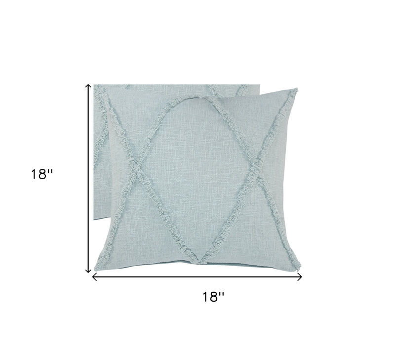 HomeRoots Set of Two Blue Diamond Cotton Throw Pillow With Fringe image number 6