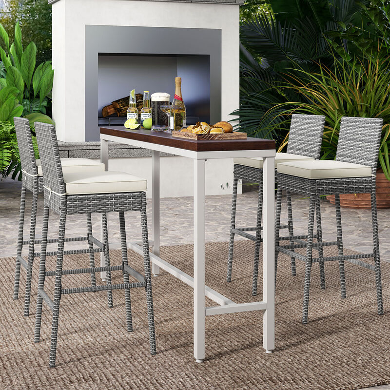 Patio Barstools with Soft Seat Cushions and Cozy Footrests Set of 4 for Outdoor Dining