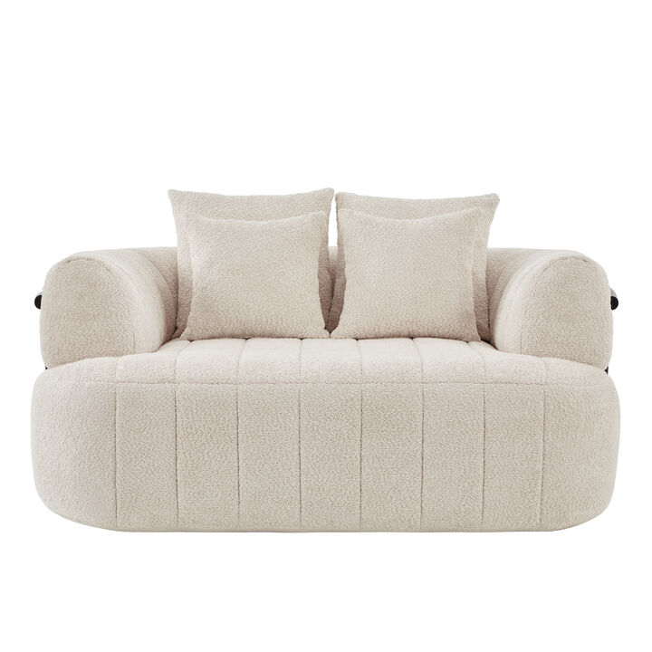 Whisen 64" Boucle Upholstered Deep Seat Sofa Chair with Metal Support, Oversized Chaise Lounge for Living Room