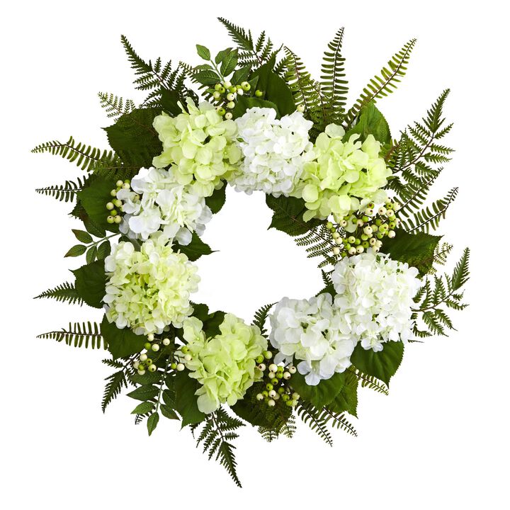 Hivvago 24" Hydrangea Berry Wreath - White