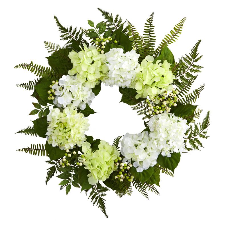 Hivvago 24" Hydrangea Berry Wreath - White