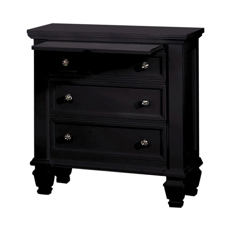 Lila 30 Inch Nightstand with Slide Out Tray, Felt Lined Top Drawer, Black - Benzara