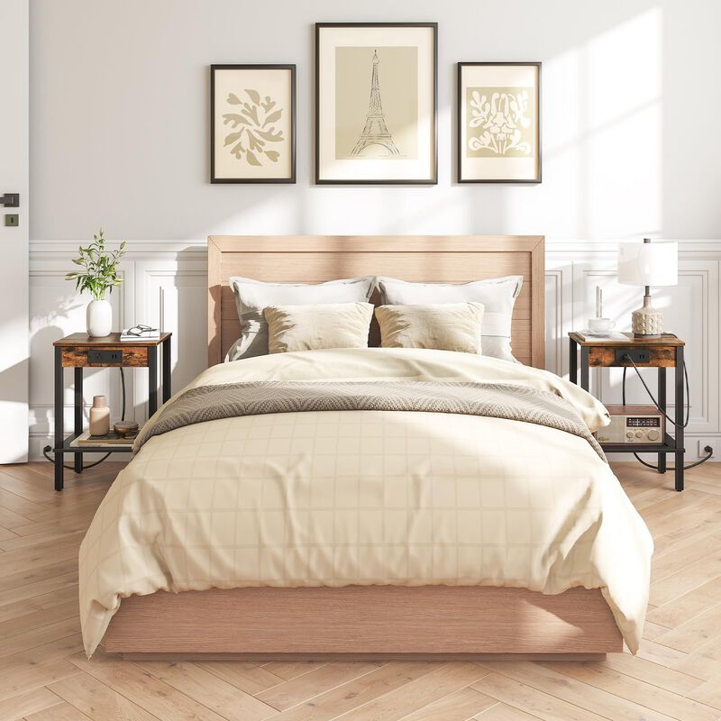 HOOBRO Side Table with Charging Station, Set of 2 End Tables with USB Ports and Outlet, Nightstand with 2-Tier Storage Shelf, fo