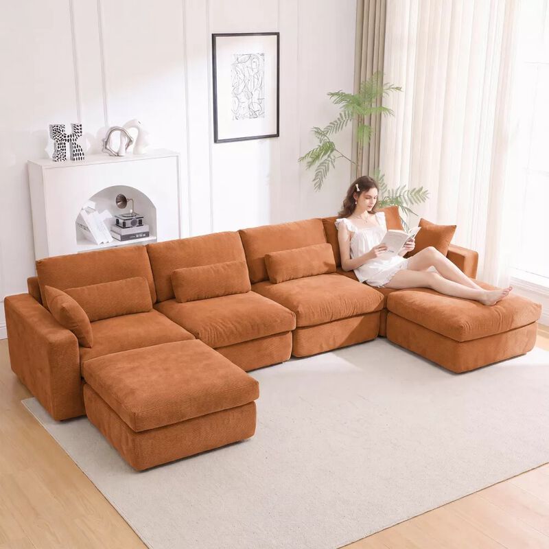Vipbear 160" Oversized U Shaped Cloud Sectional Sofa Boneless Modular Couch with Movable Ottoman image number 5