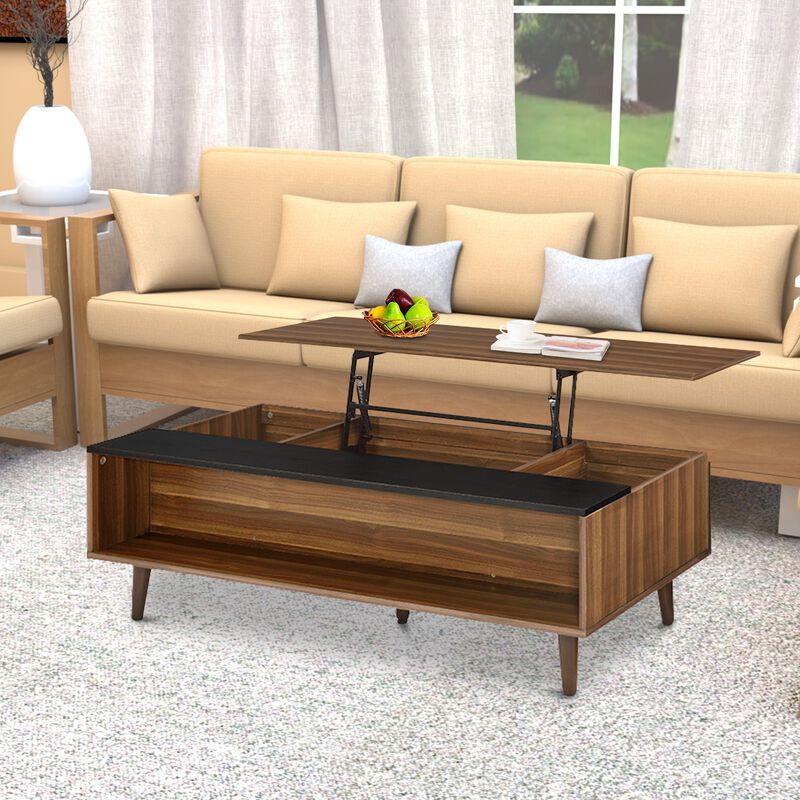 Wooden Coffee Table with Lift Top Storage and 1 Open Shelf, Walnut Brown