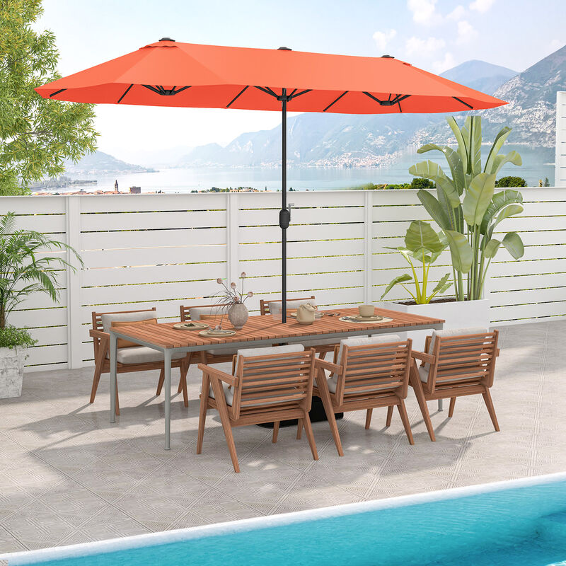 Double-Sided Patio Twin Table Umbrella with Crank Handle
