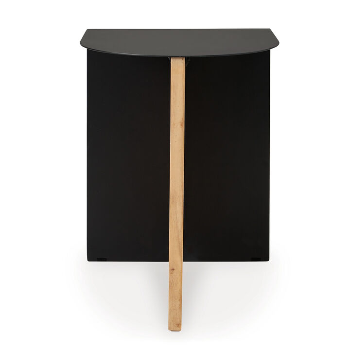Modern Table, Metal Frame w Solid Wood Base, 16 Inch, Black and Brown