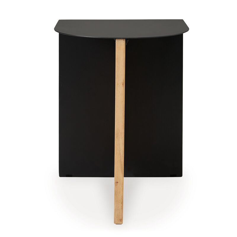 Modern Table, Metal Frame w Solid Wood Base, 16 Inch, Black and Brown