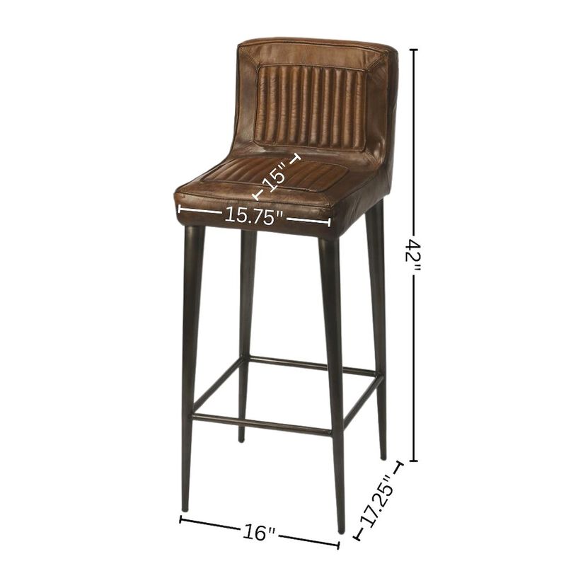Starlight Canyon Home Brown Leather Bar Stool &ndash; Bar Height Stool for Kitchen Island Seating