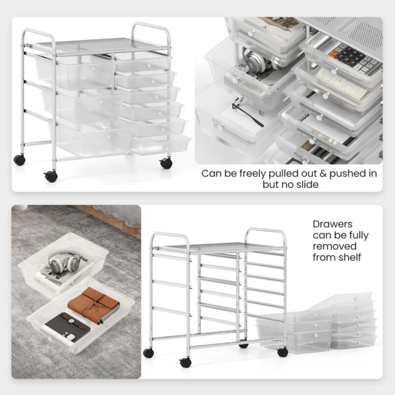 Hivvago 9-Drawer Rolling Storage Cart with Colorful Drawers and Metal Frame