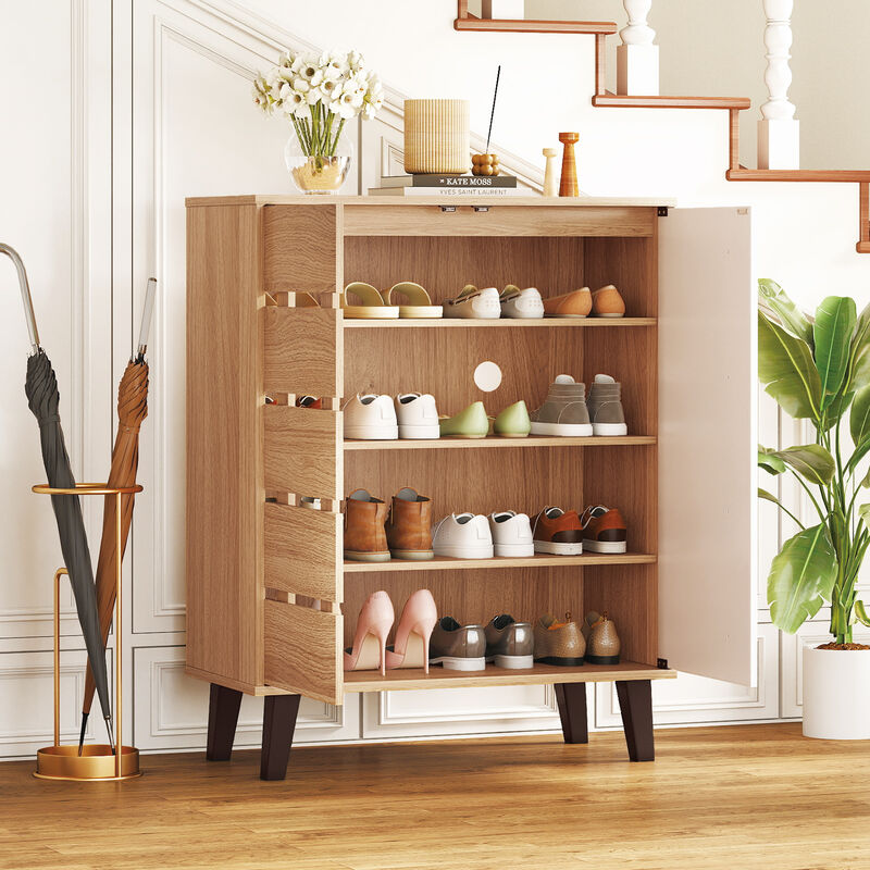 Natural & White 4-Tier Shoe Storage Cabinet with Louvered Door &ndash; Farmhouse Style image number 7