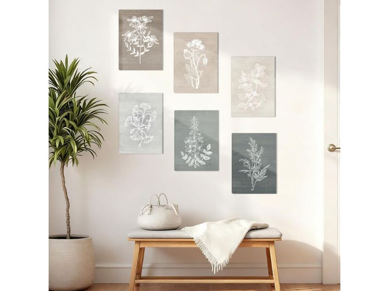 Neutral Botanical Canvas Wall Art 6 Piece Farmhouse Rustic Decor for Living Room image number 1