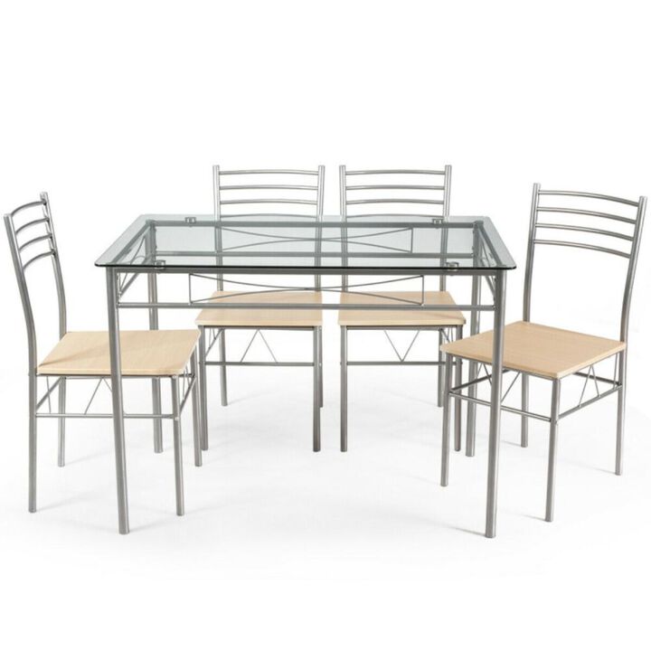 Hivvago 5 Pieces Dining Set Glass Table and 4 Chairs