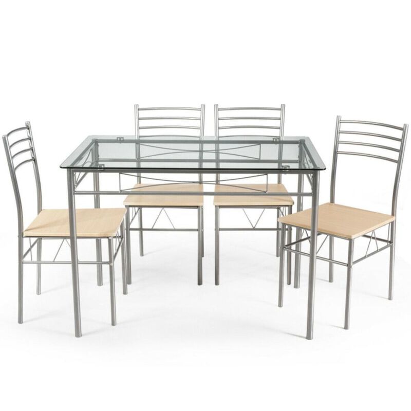 Hivvago 5 Pieces Dining Set Glass Table and 4 Chairs