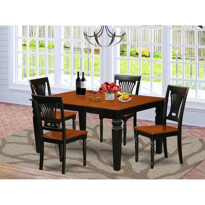 5 Pc Dinette set with a Dining Table and 4 Wood Dining Chairs in Black