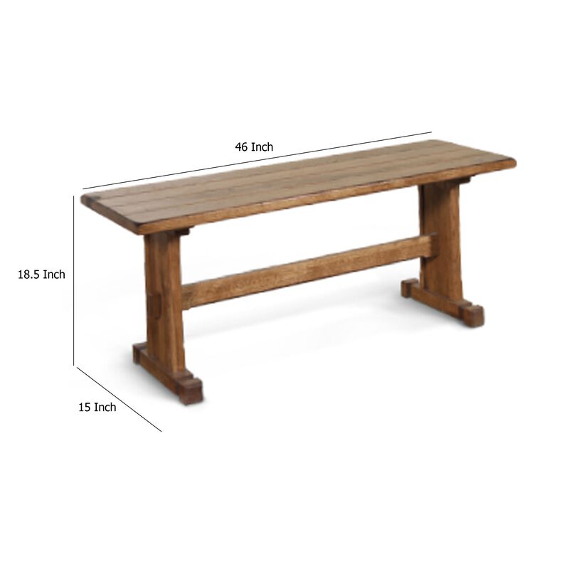 Marv Dining Bench, Trestle Base, Light Brown Mindi Wood 46 Inch