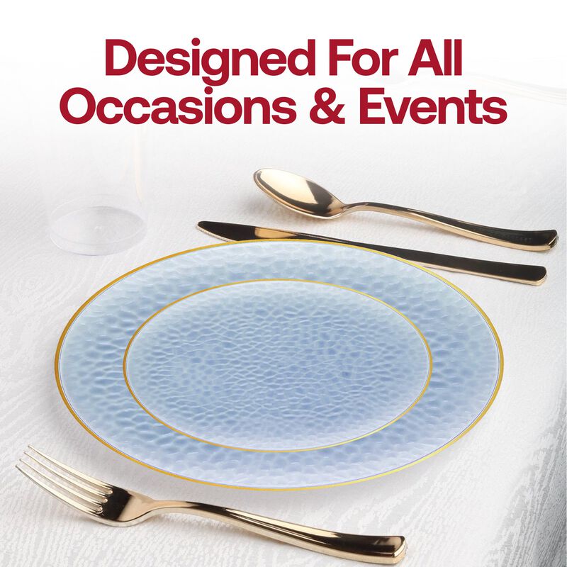 7.5" Clear Blue with Gold Rim Hammered Glass Plastic Salad Plates (120 Plates) image number 6