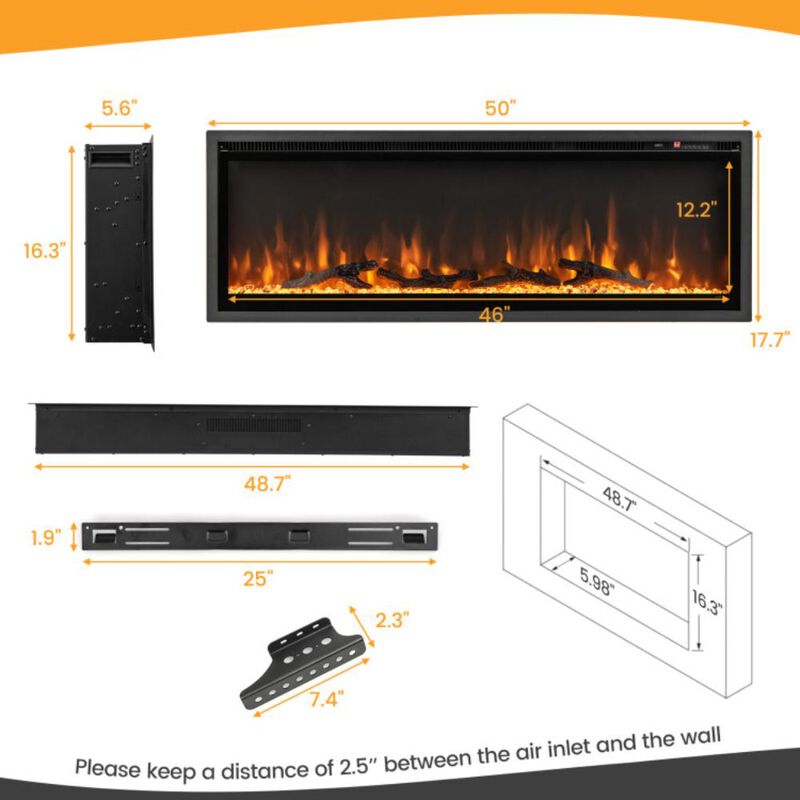 Hivvago Electric Fireplace in-Wall Recessed with Remote Control and Adjustable Color and Brightness